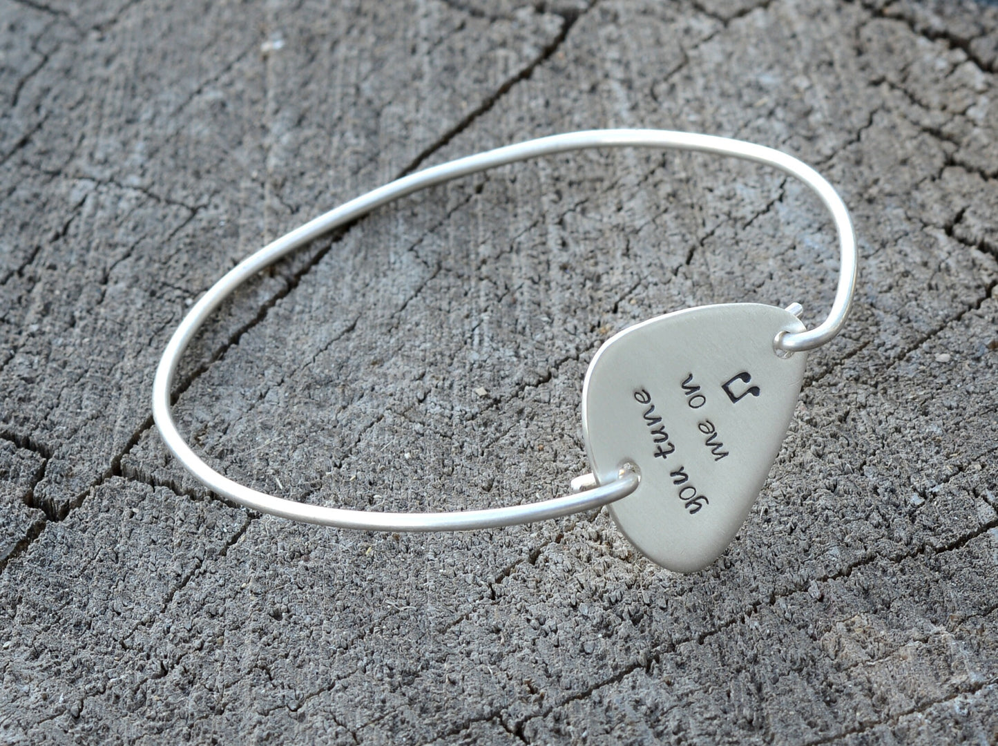 Sterling Silver Bangle with Guitar Pick and You Tune me On