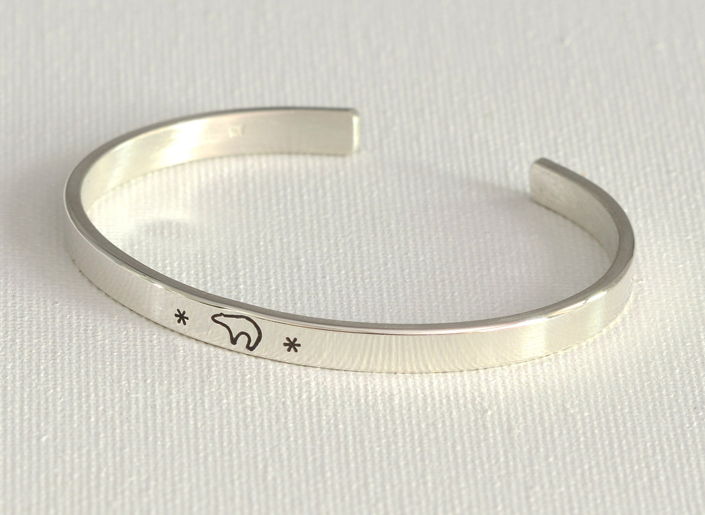 dainty sterling silver bear bracelet - mama bear - papa bear - custom silver cuff bracelet