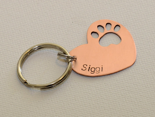 copper heart dog tag - paw print dog tag - pet tag - heart tag - custom dog tag - copper pet charm - heart charm - pet ID tag