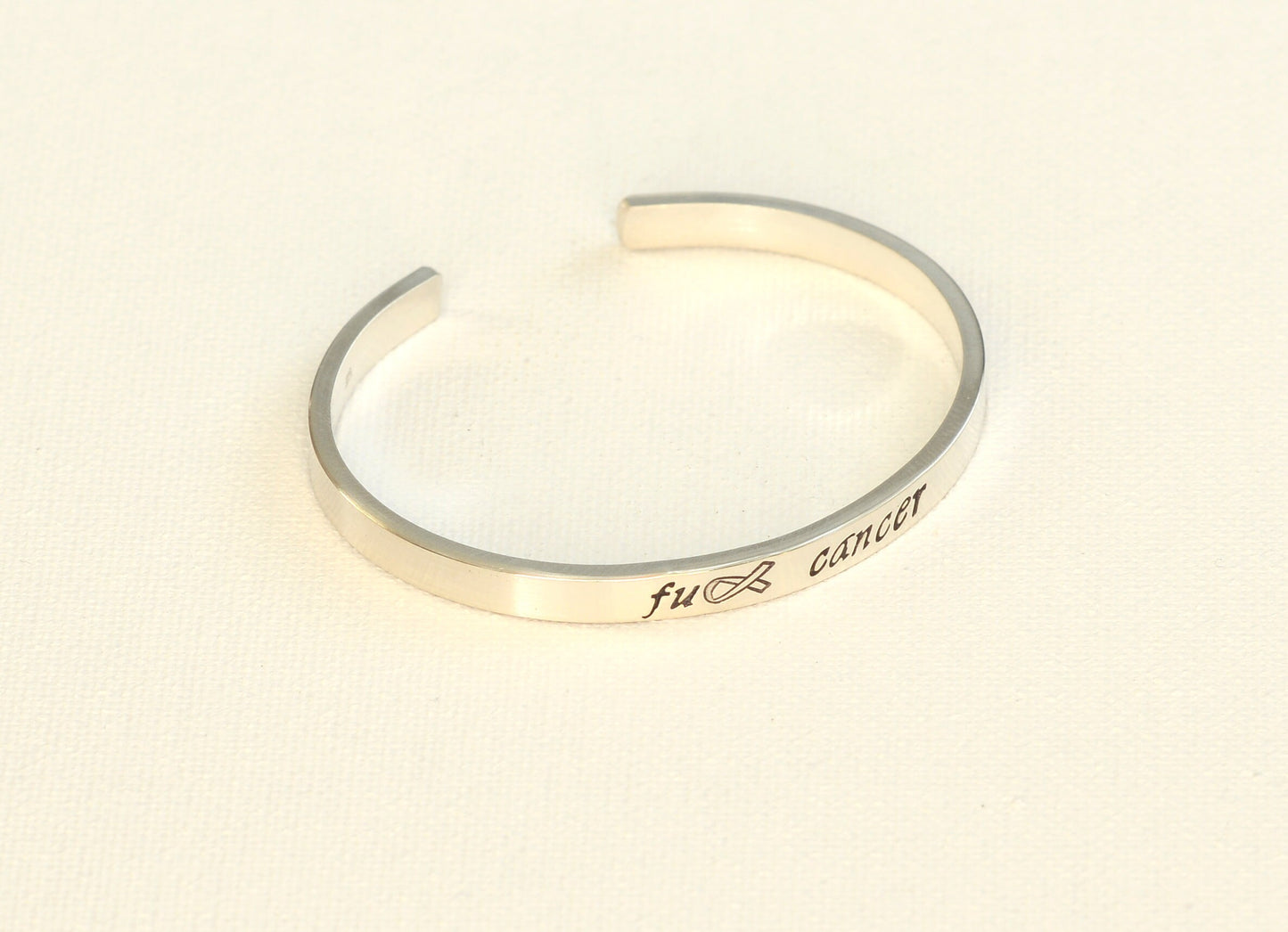 Sterling silver survivor cuff bracelet for cancer awareness