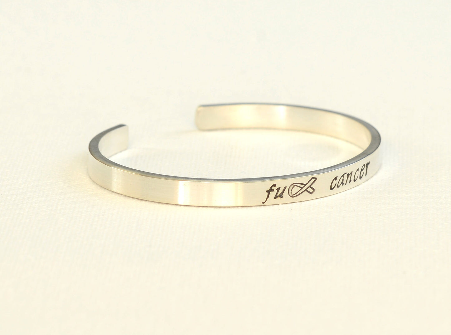 Sterling silver survivor cuff bracelet for cancer awareness