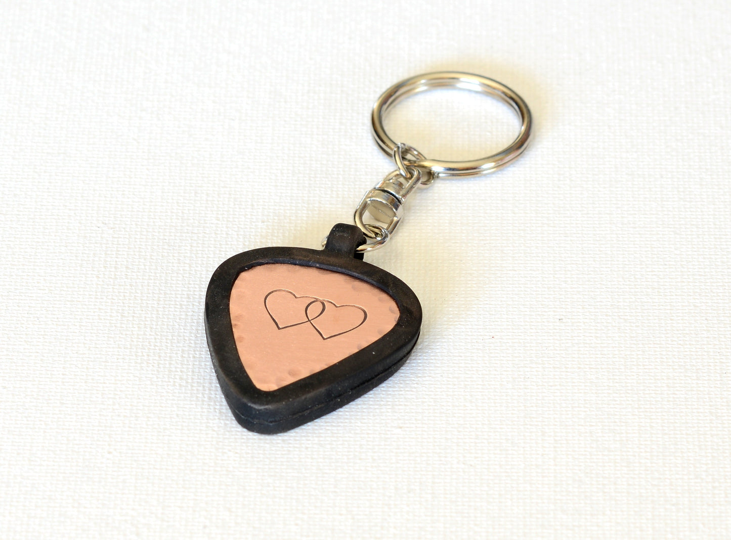 Copper guitar pick keychain with pick holder