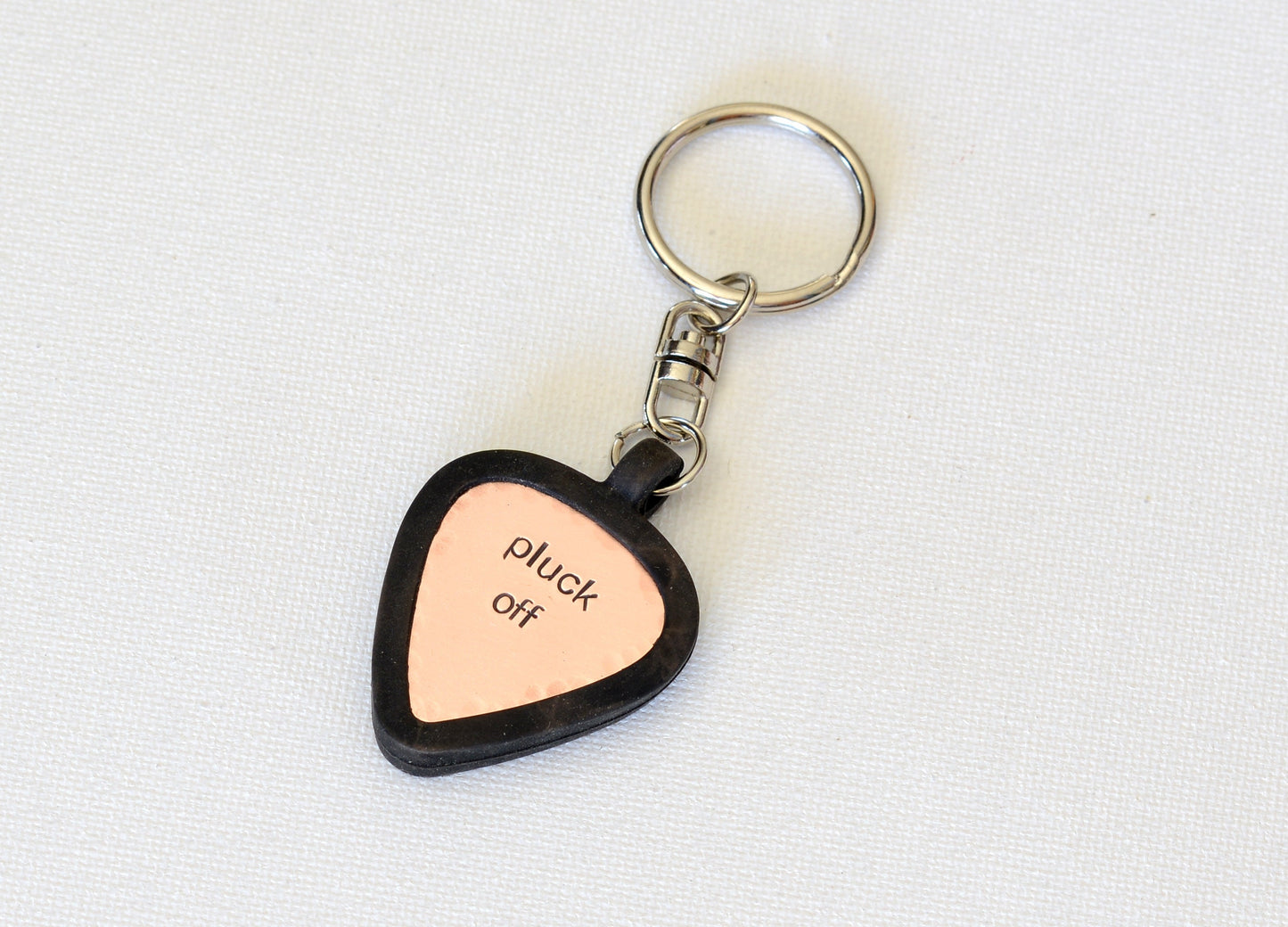 Pluck off copper guitar pick keychain with holder