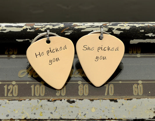 Couples Guitar Pick Personalized Keychain Set – He picked you – She picked you - GP11201819