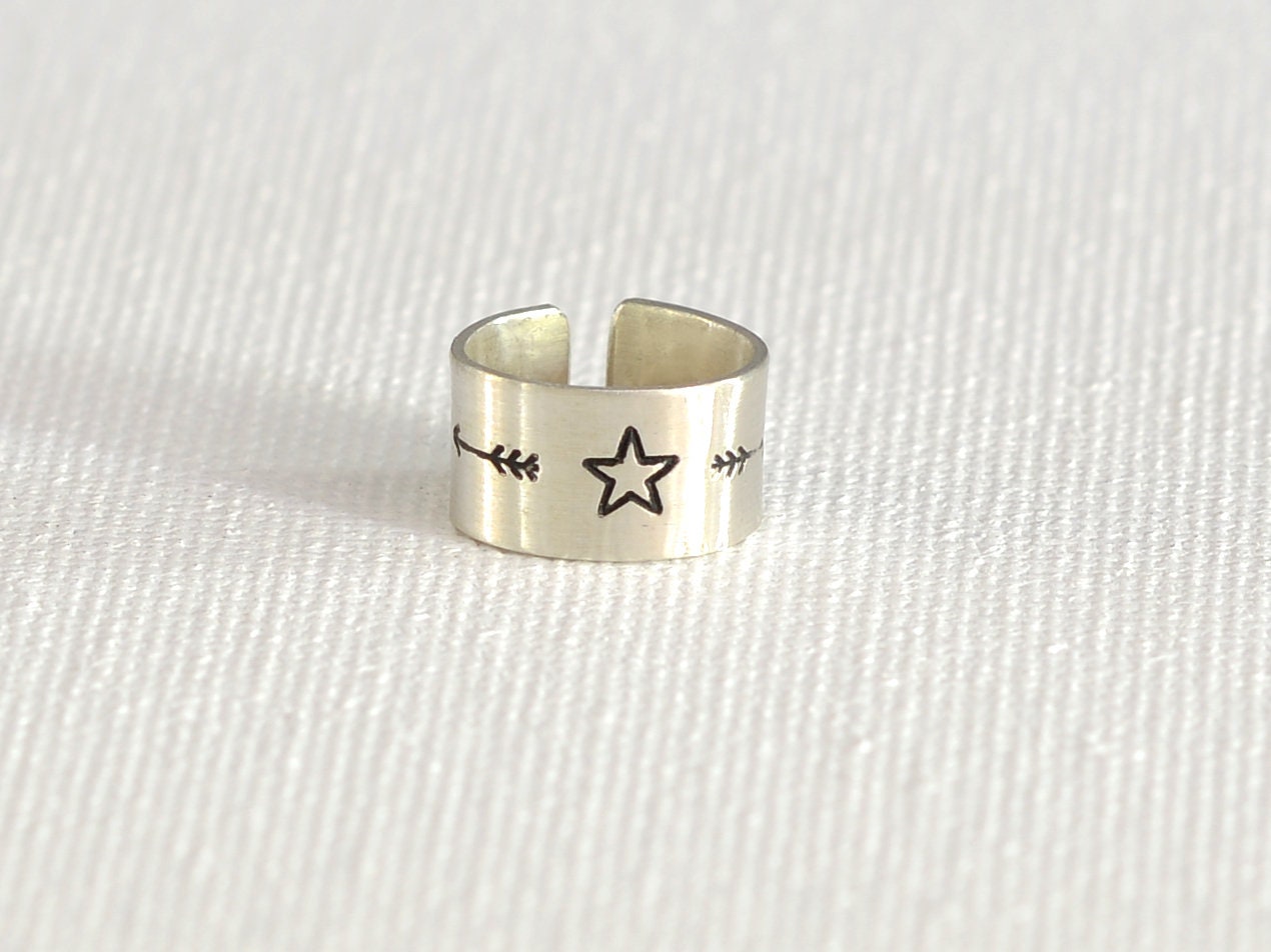 Sterling Silver Ear Cuff with Arrow and Star Slip-on Earring - EC1120188