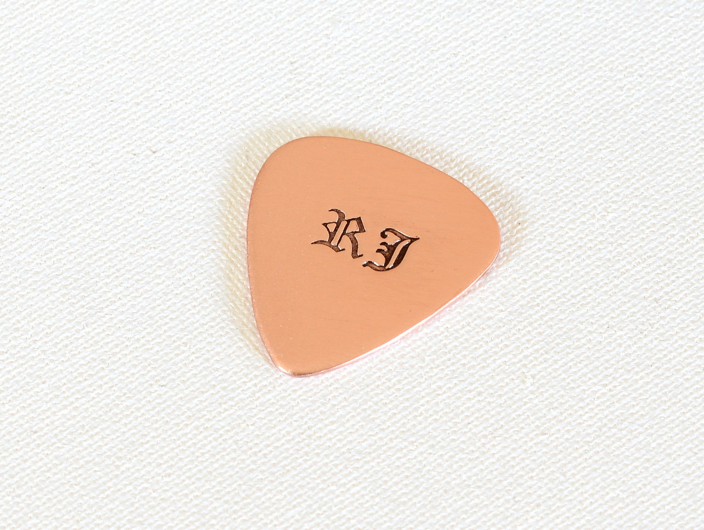 Copper guitar pick with Old English Initials or a Name