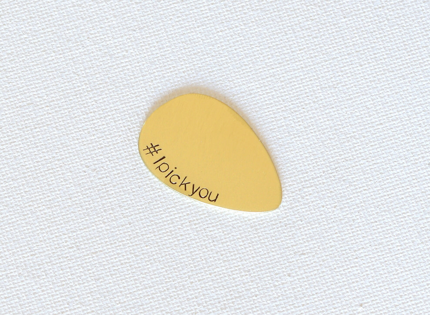 Bronze Tear Drop Style Jazz Guitar Pick with a Hashtag I Pick You