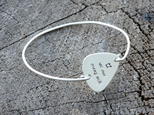 Sterling Silver Bangle with Guitar Pick and You Tune me On