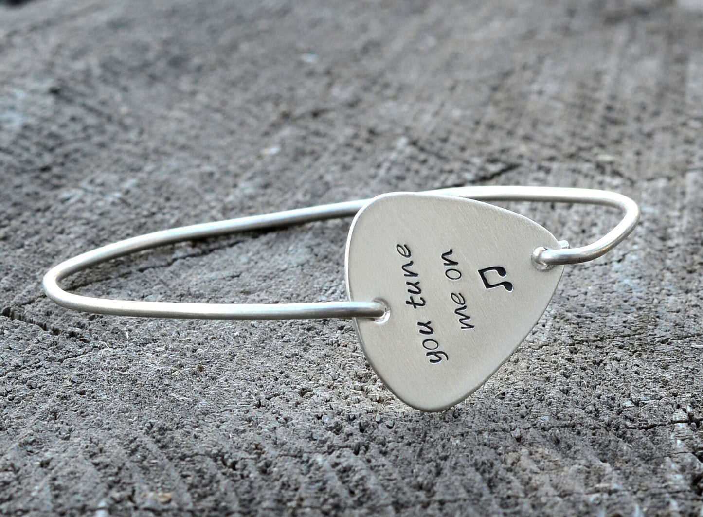 Sterling Silver Bangle with Guitar Pick and You Tune me On