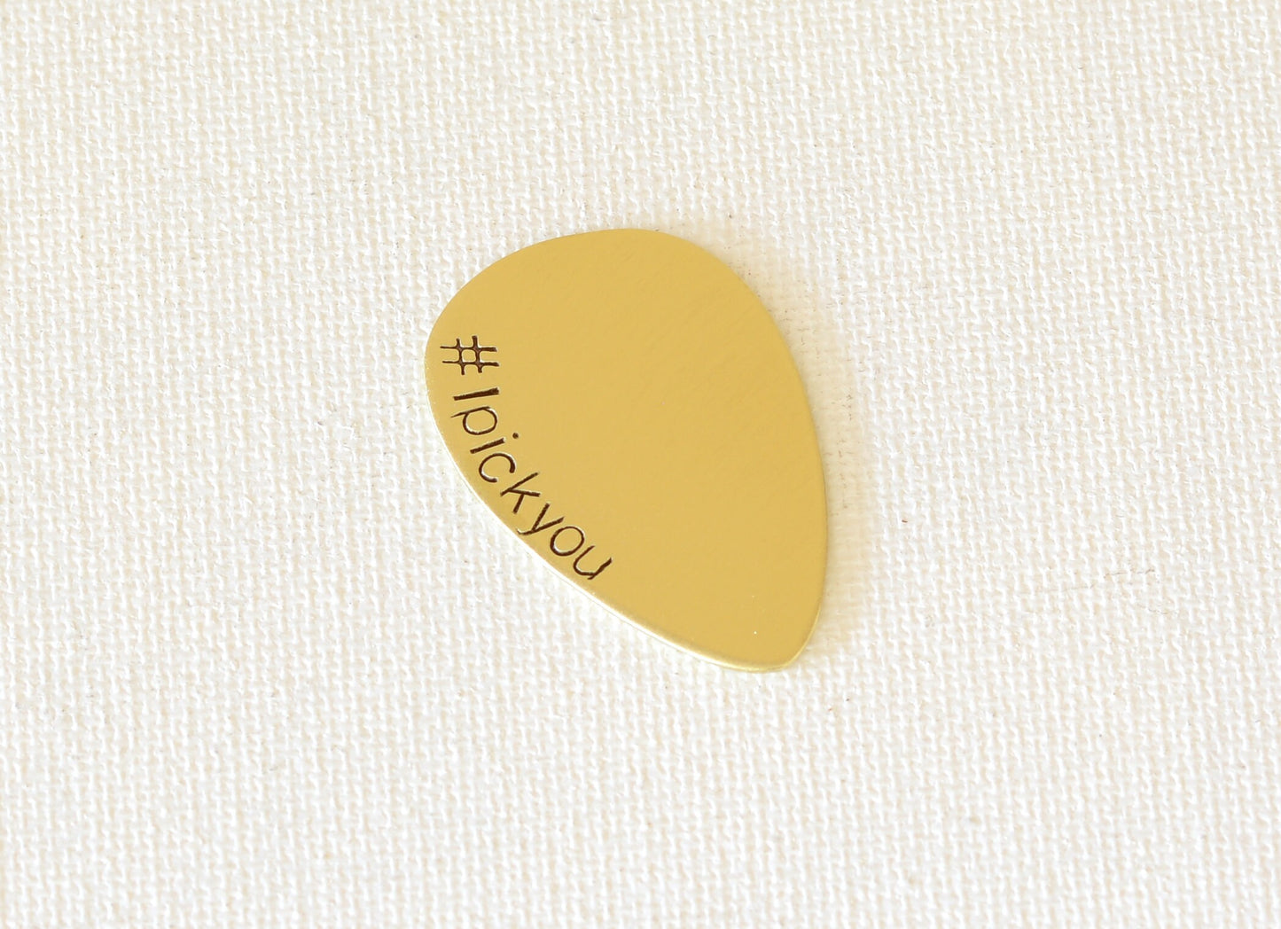 Bronze Tear Drop Style Jazz Guitar Pick with a Hashtag I Pick You