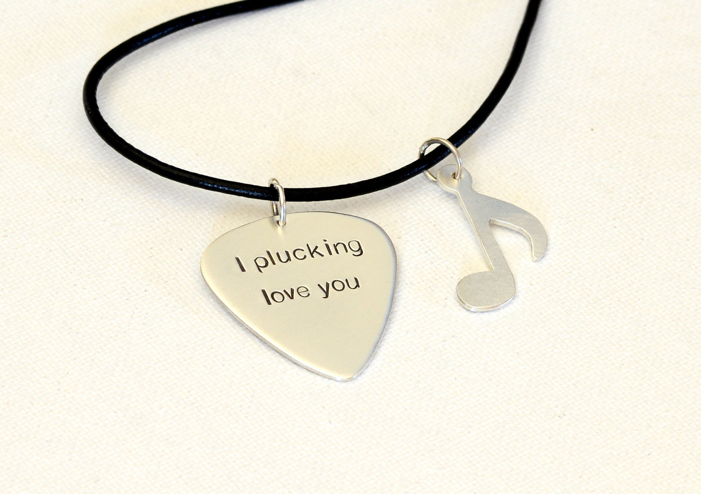 I plucking love you sterling silver guitar pick necklace
