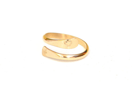 14k solid Gold Wrap Ring with Forged Ends and Engraved Symbols aka Twist Ring, Bypass Ring