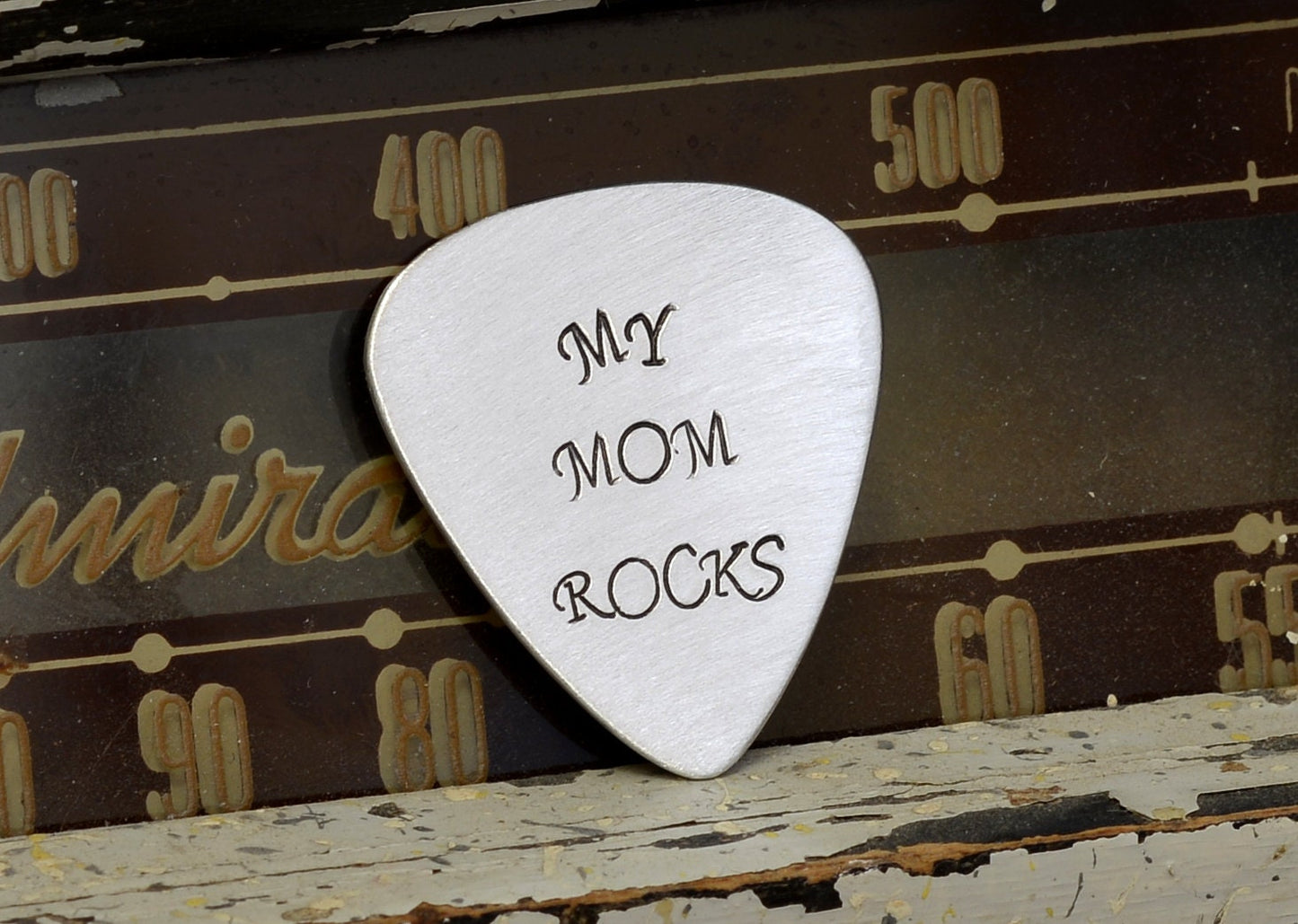 Aluminum Guitar Pick with My Mom Rocks