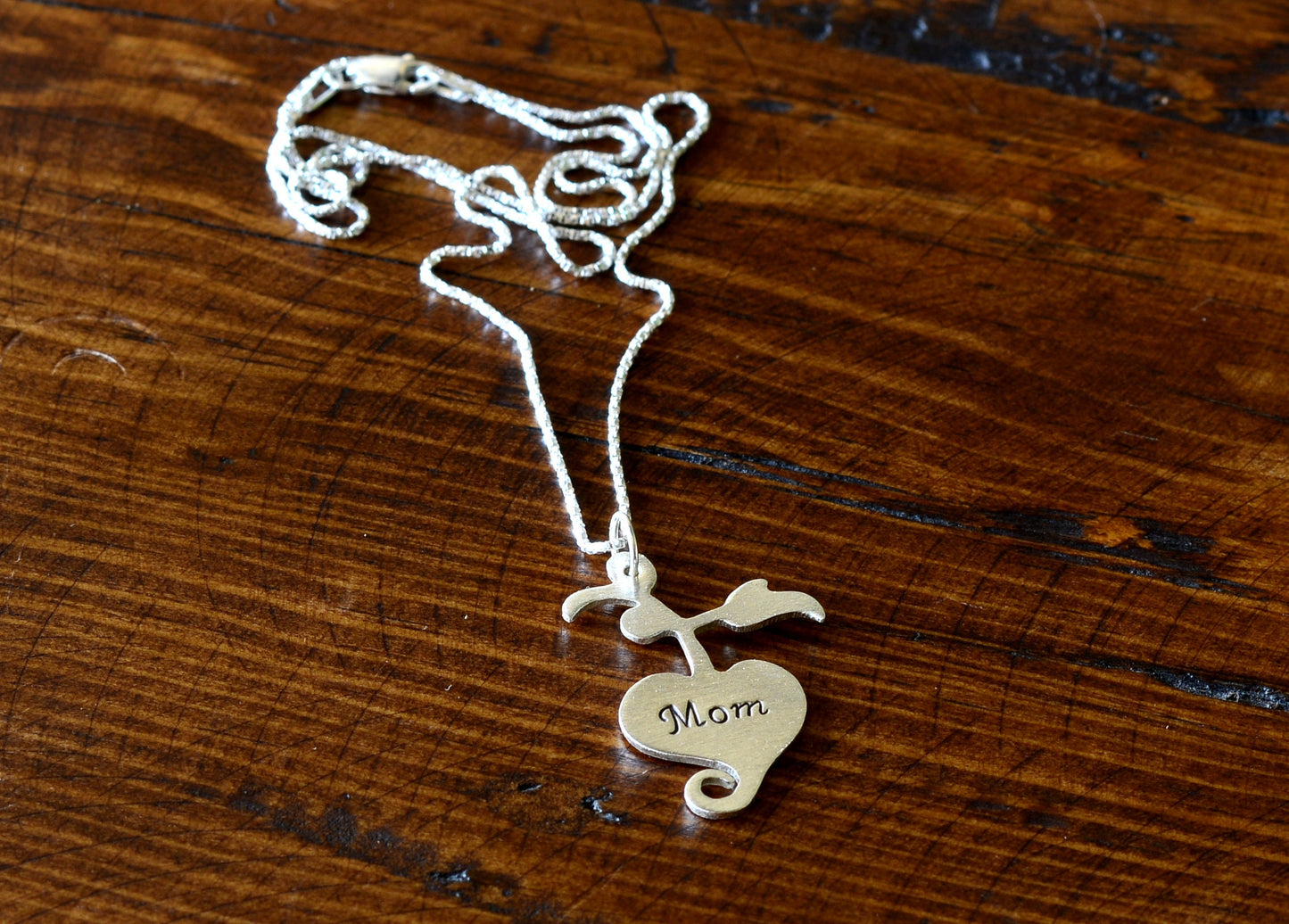 Heart and Apple Sterling Silver Necklace for Moms, Mother's Day, and Motherhood