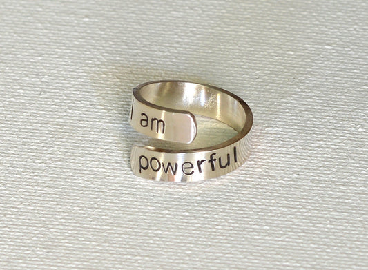 I am Powerful imprinted on a Sterling Silver Wrap Ring for Empowerment