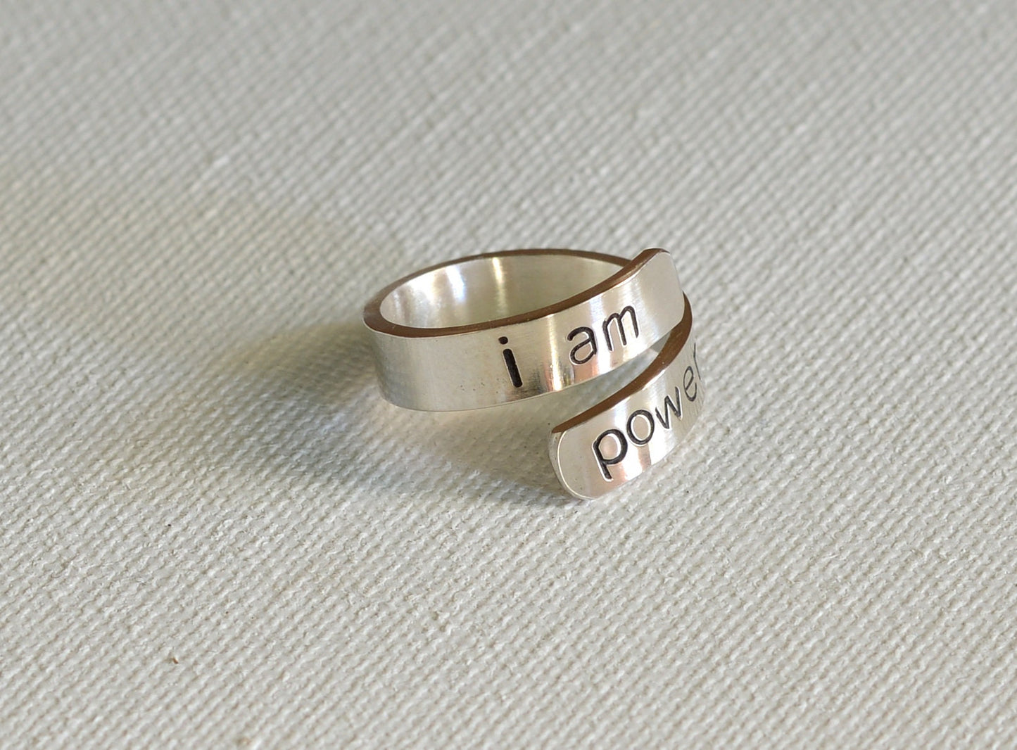 I am Powerful imprinted on a Sterling Silver Wrap Ring for Empowerment