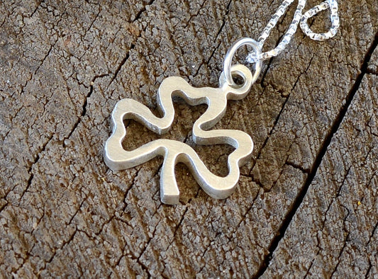 Sterling Silver Clover Necklace with a 3 Leaf Traditional Shamrock Design