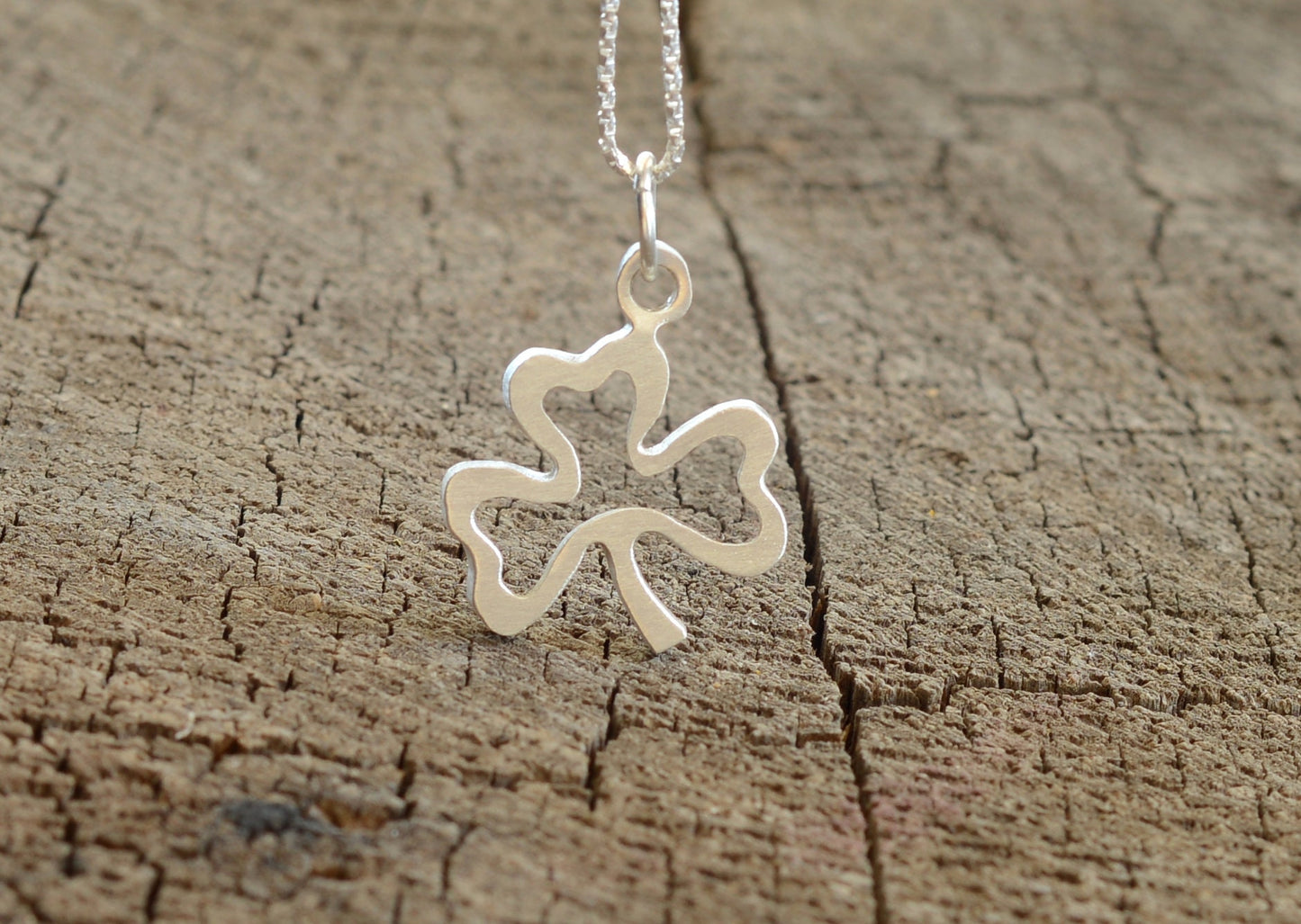 Sterling Silver Clover Necklace with a 3 Leaf Traditional Shamrock Design