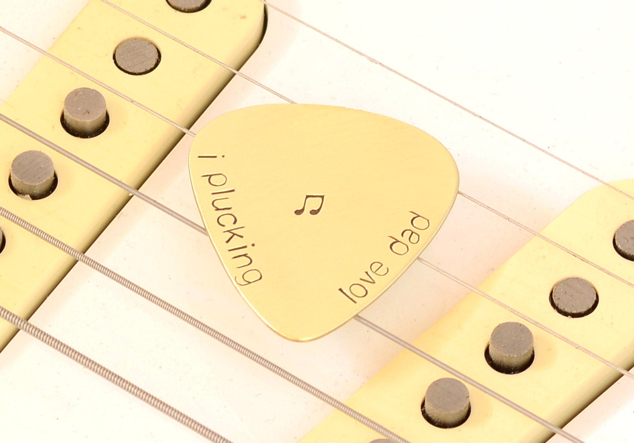 I Plucking Love Dad Guitar Pick in Bronze