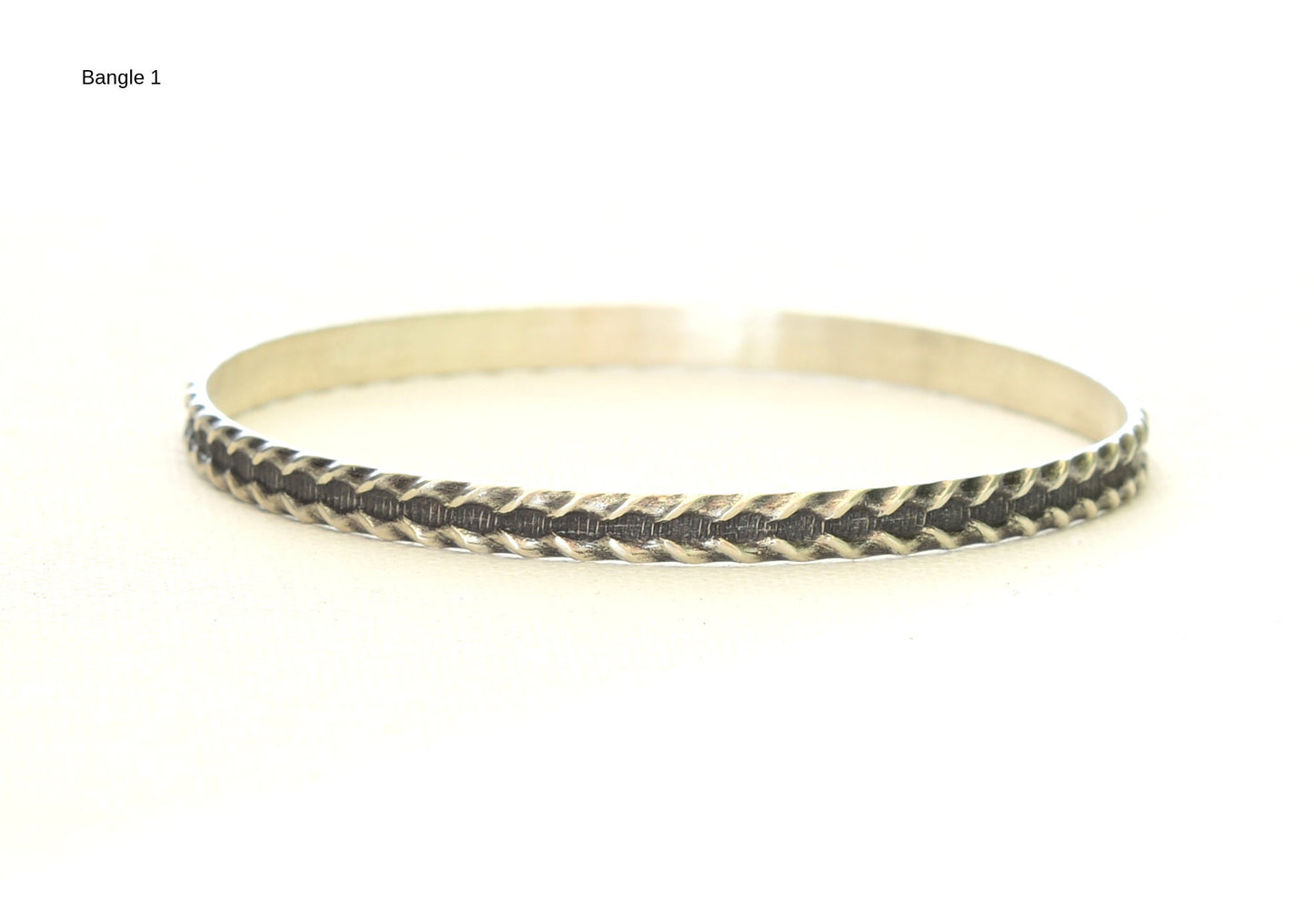 Stacking Bangle Set in Sterling Silver with floral patterning