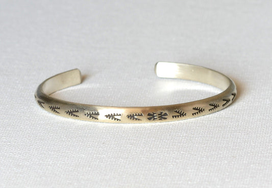 Sterling Silver Half Round Cuff Bracelet imprinted with Handmade Native American Metal Stamps