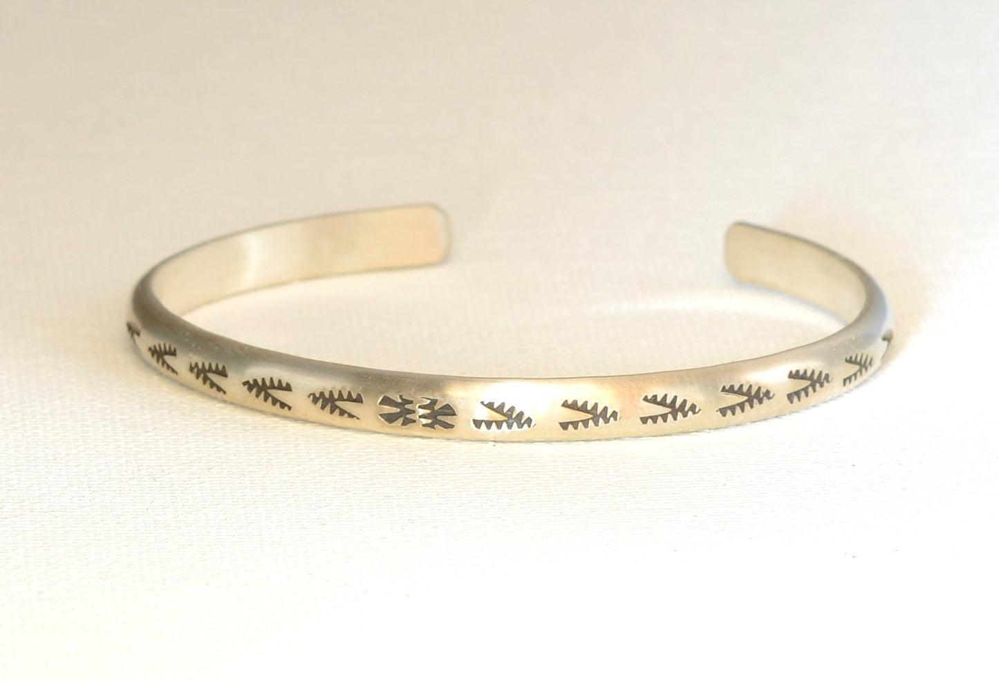 Sterling Silver Half Round Cuff Bracelet imprinted with Handmade Native American Metal Stamps