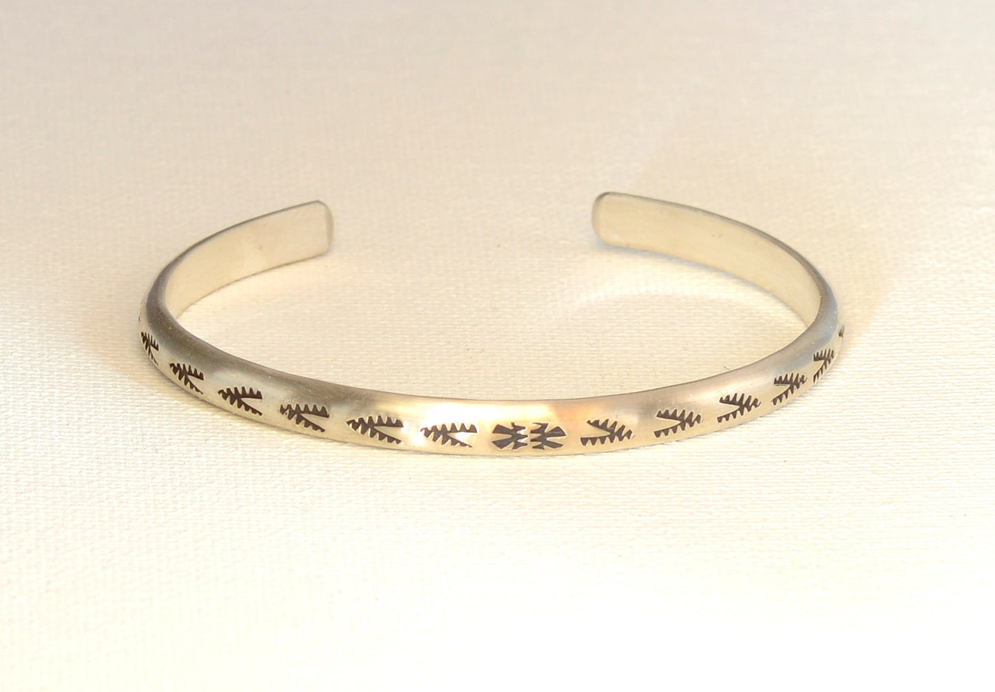 Sterling Silver Half Round Cuff Bracelet imprinted with Handmade Native American Metal Stamps