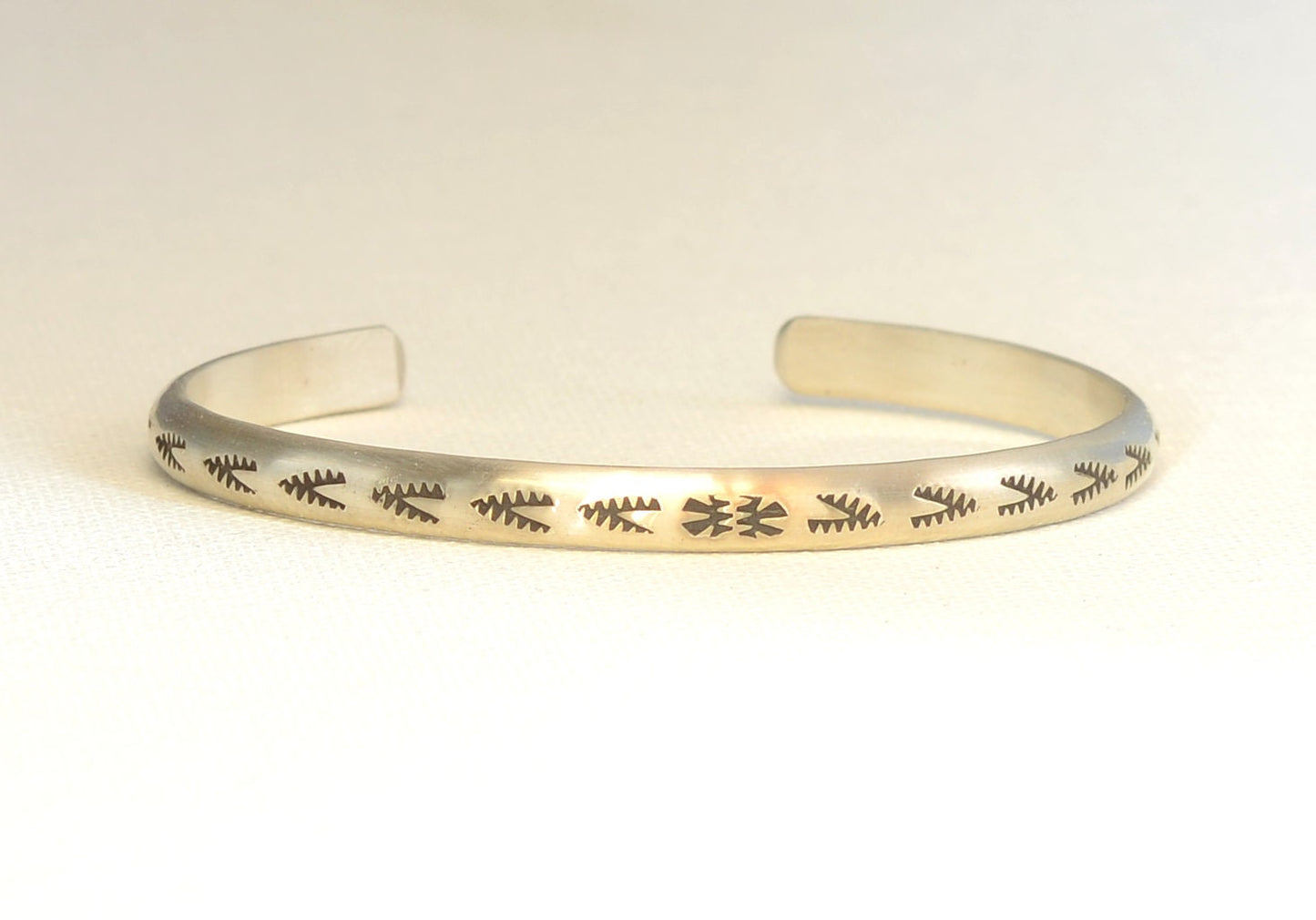 Sterling Silver Half Round Cuff Bracelet imprinted with Handmade Native American Metal Stamps