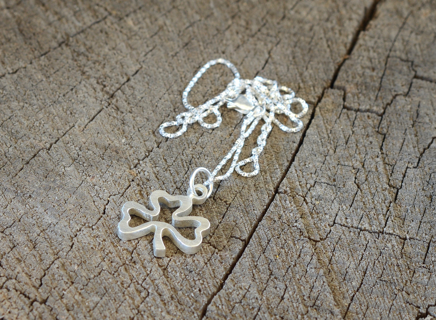Sterling Silver Clover Necklace with a 3 Leaf Traditional Shamrock Design
