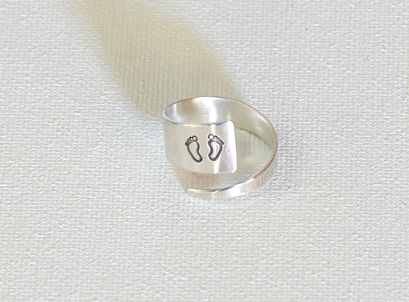 Baby Feet on Sterling Silver Wrap Ring - Bypass Ring for New Moms and Baby Showers