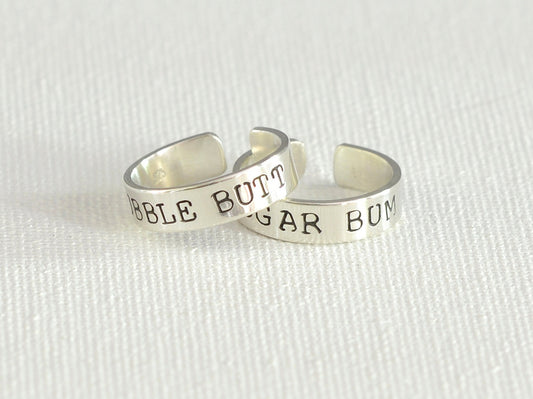 Bubble Butt and Sugar Bum Sterling Silver Toe Ring Set