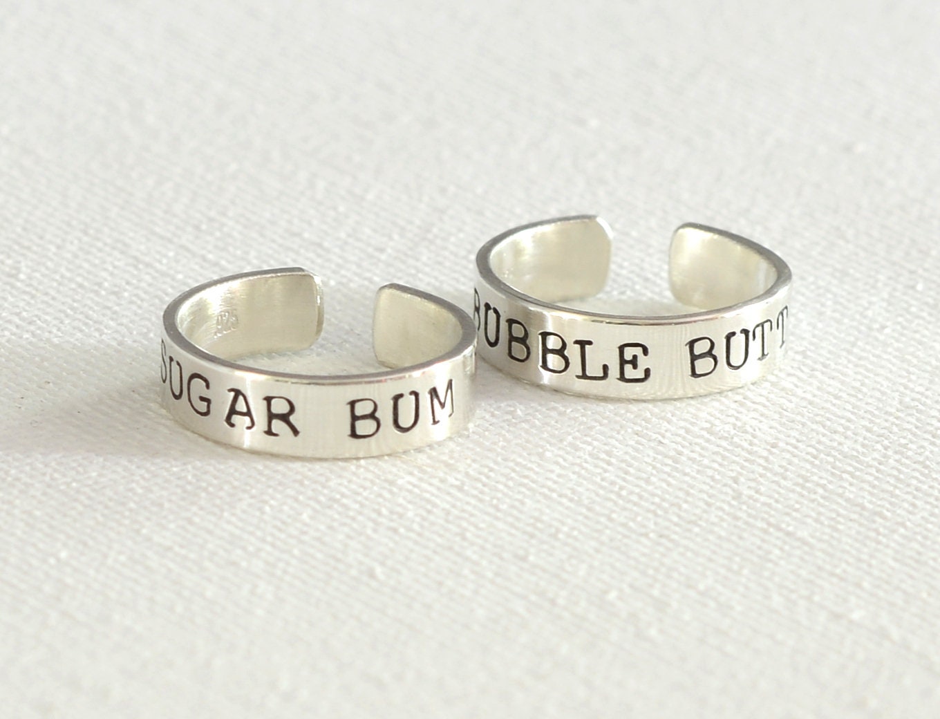 Bubble Butt and Sugar Bum Sterling Silver Toe Ring Set