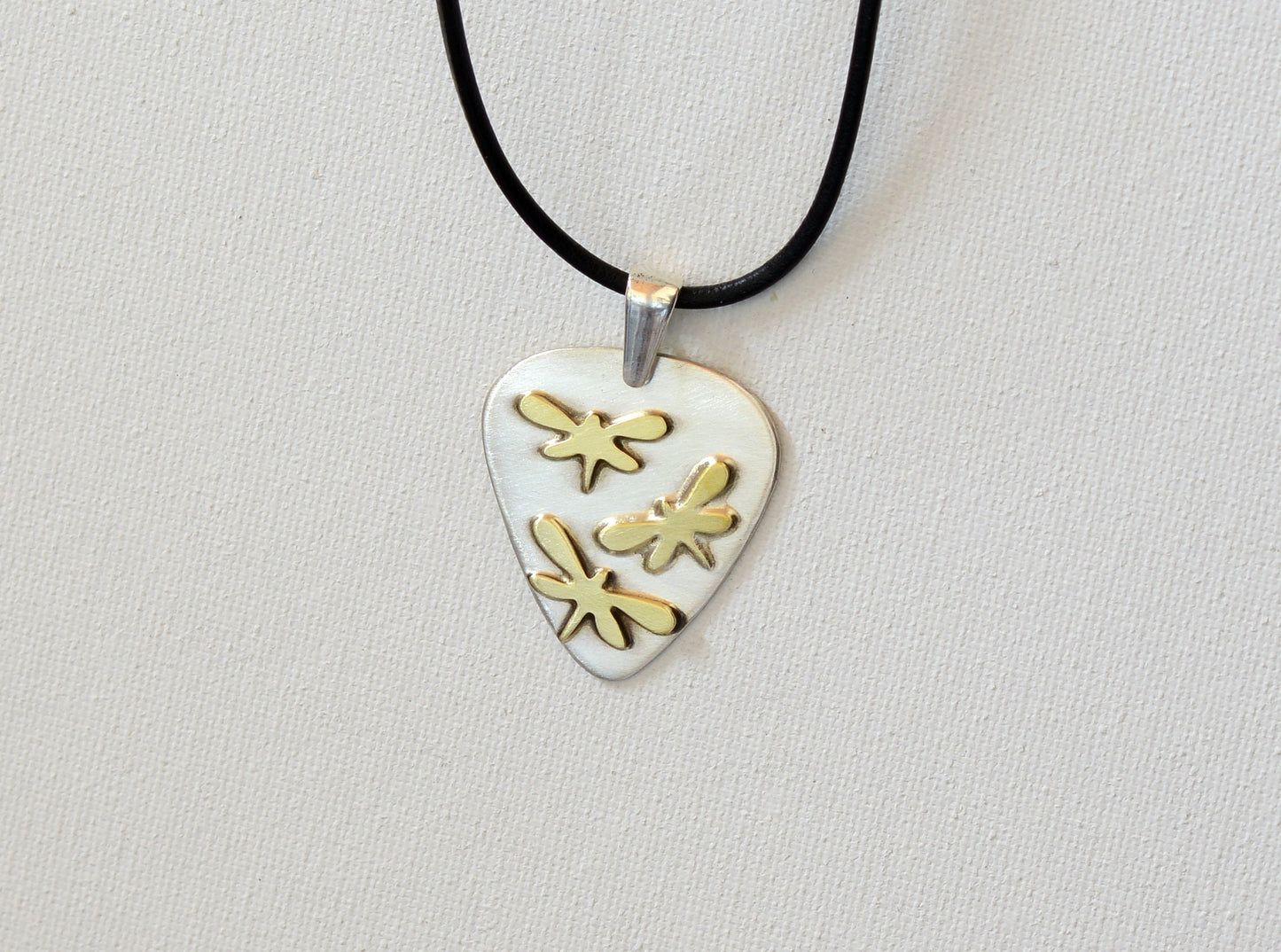 Dragonfly on Guitar Pick Necklace in Sterling Silver