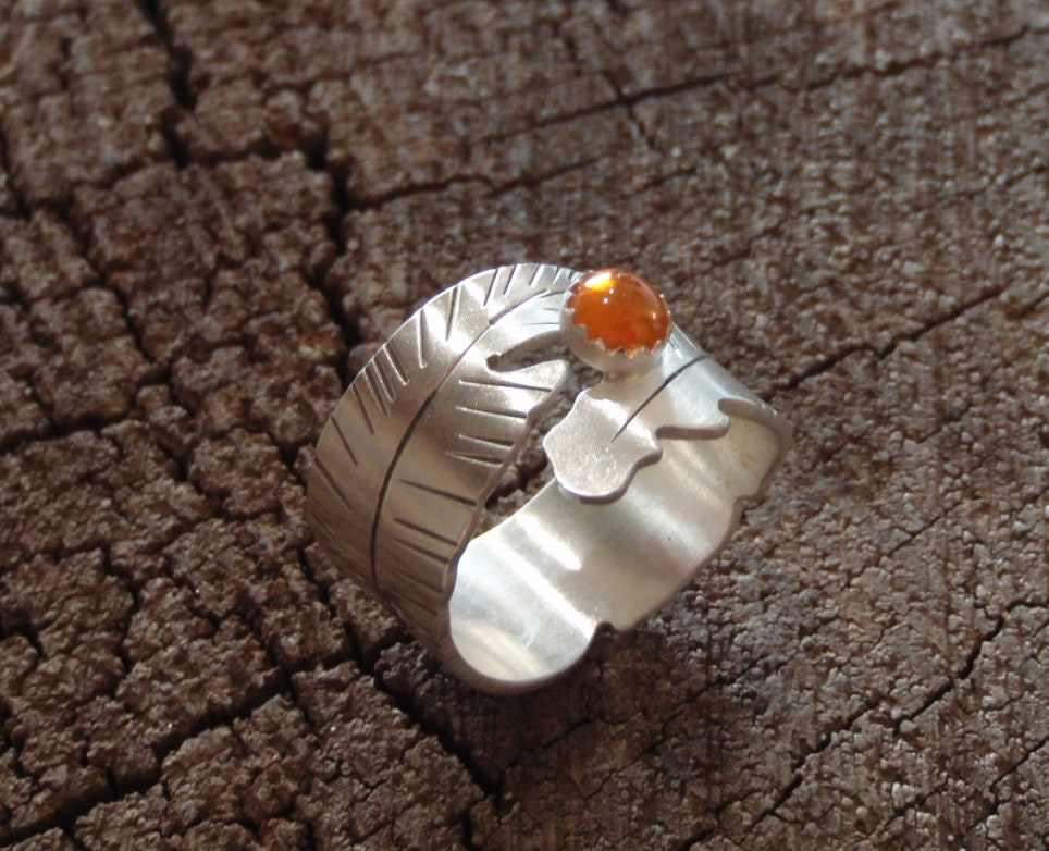 Sterling silver feather ring with citrine stone