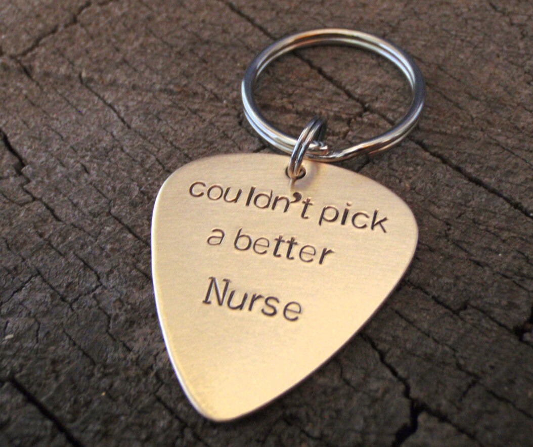Bronze guitar pick keychain for nurses and nurse appreciation