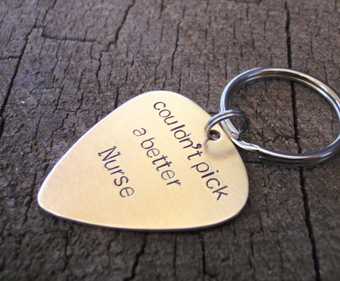 Bronze guitar pick keychain for nurses and nurse appreciation