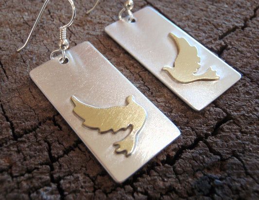 14k solid gold doves on sterling silver earrings