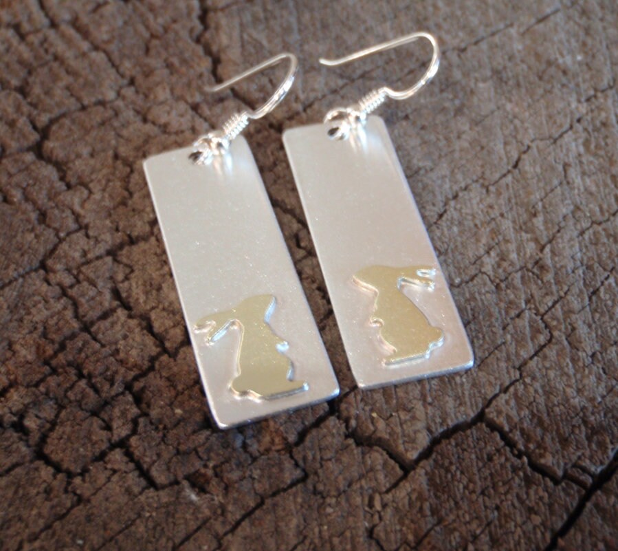 Bunny earrings featuring sterling silver with brass bunny design