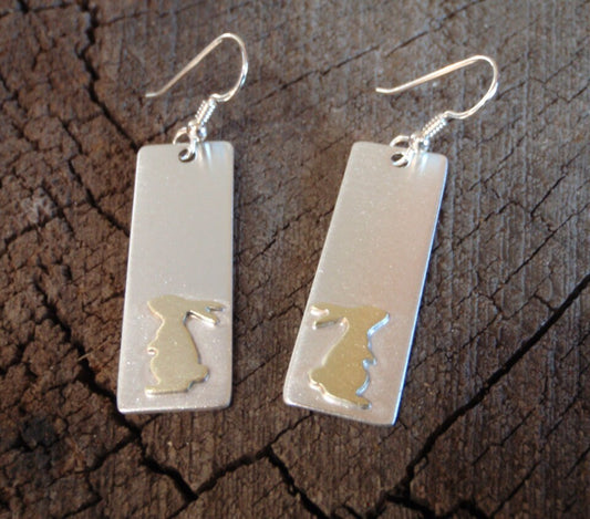 Bunny earrings featuring sterling silver with brass bunny design