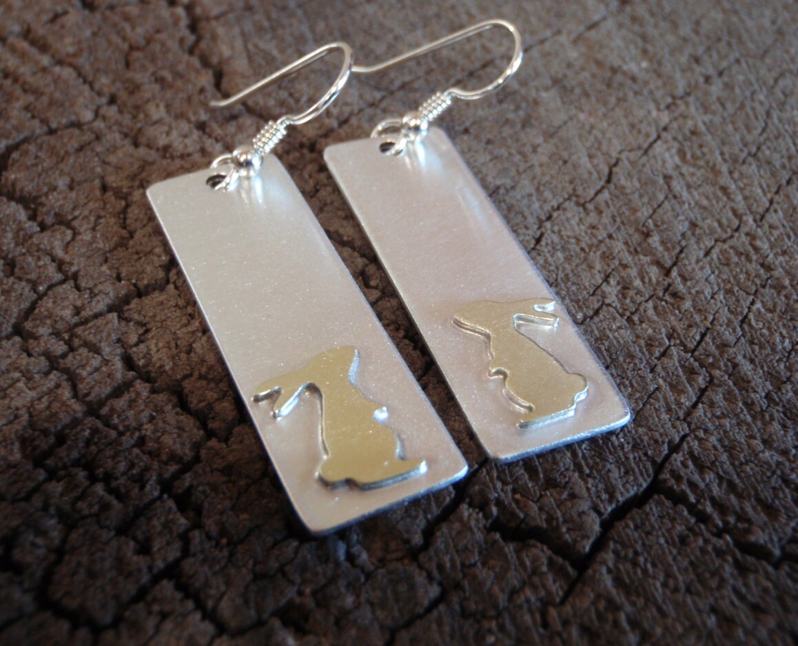 Bunny earrings featuring sterling silver with brass bunny design