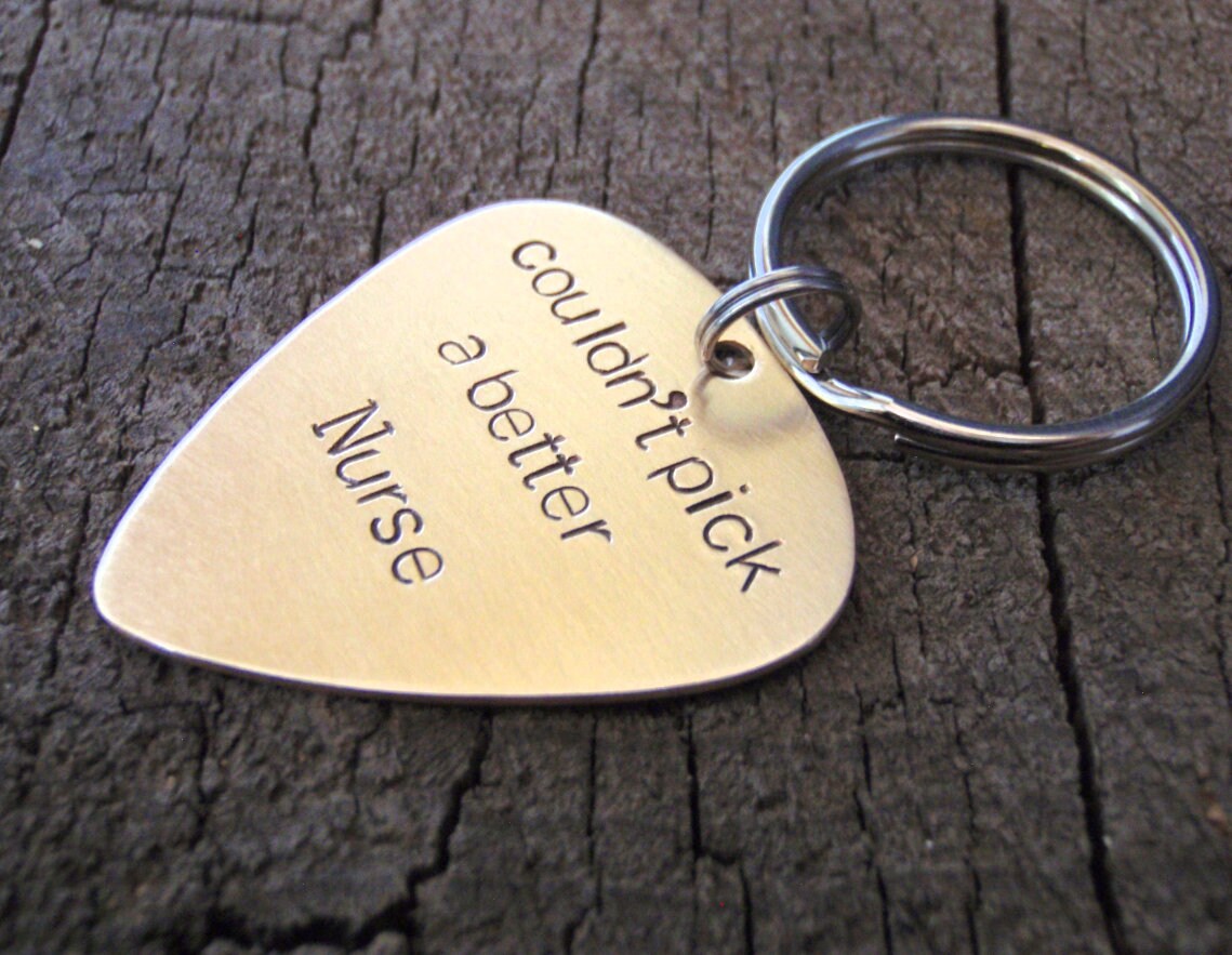 Bronze guitar pick keychain for nurses and nurse appreciation