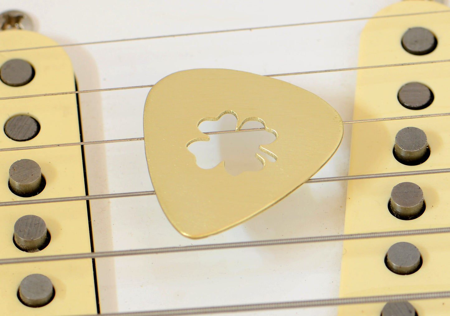 Brass Guitar Pick with Lucky Four Leaf Clover