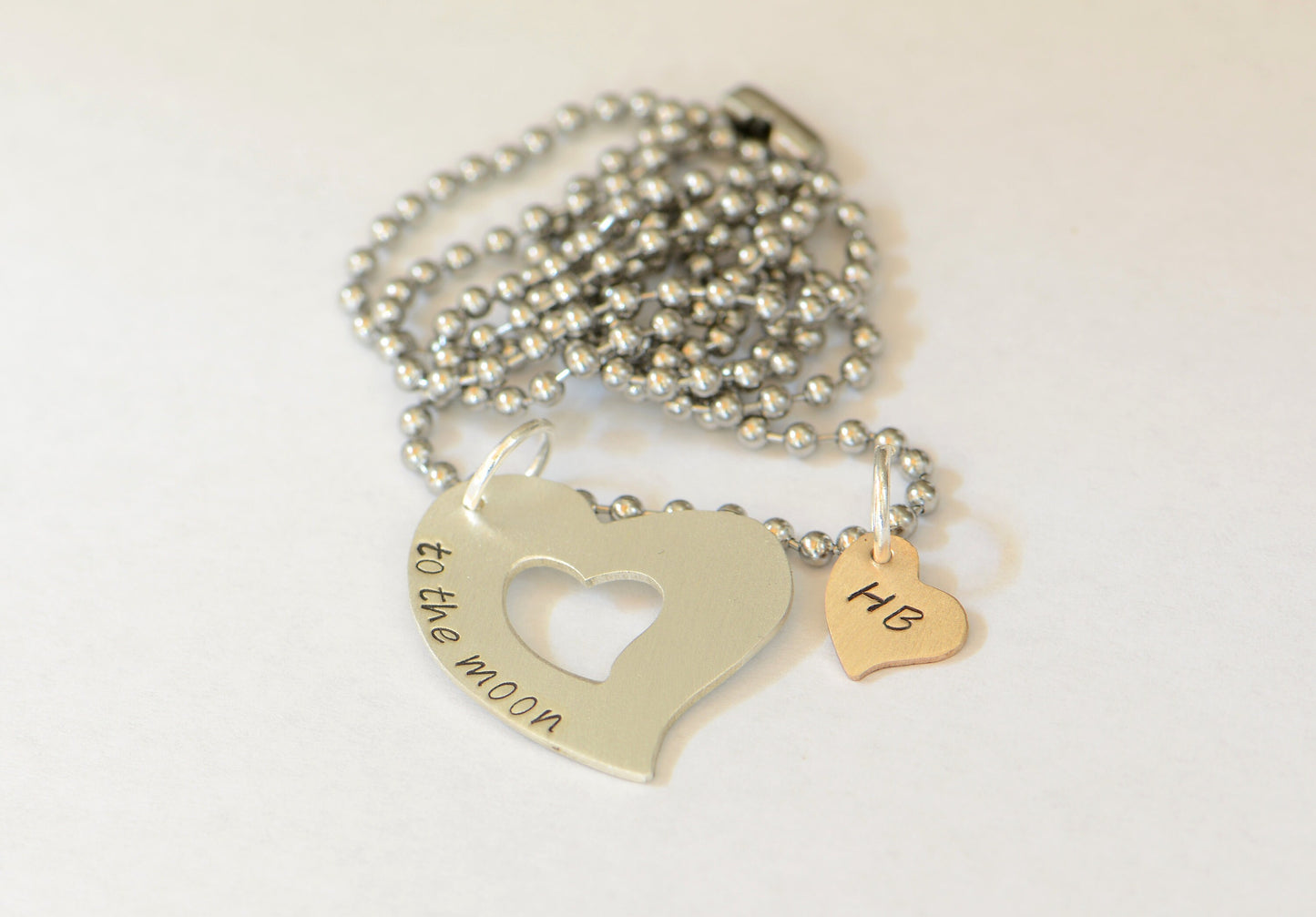 To the Moon Triple Heart and Name Necklace