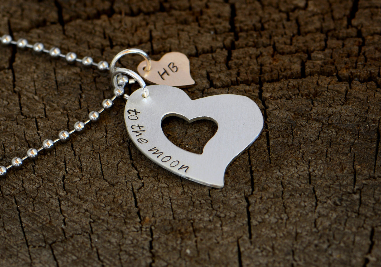 To the Moon Triple Heart and Name Necklace