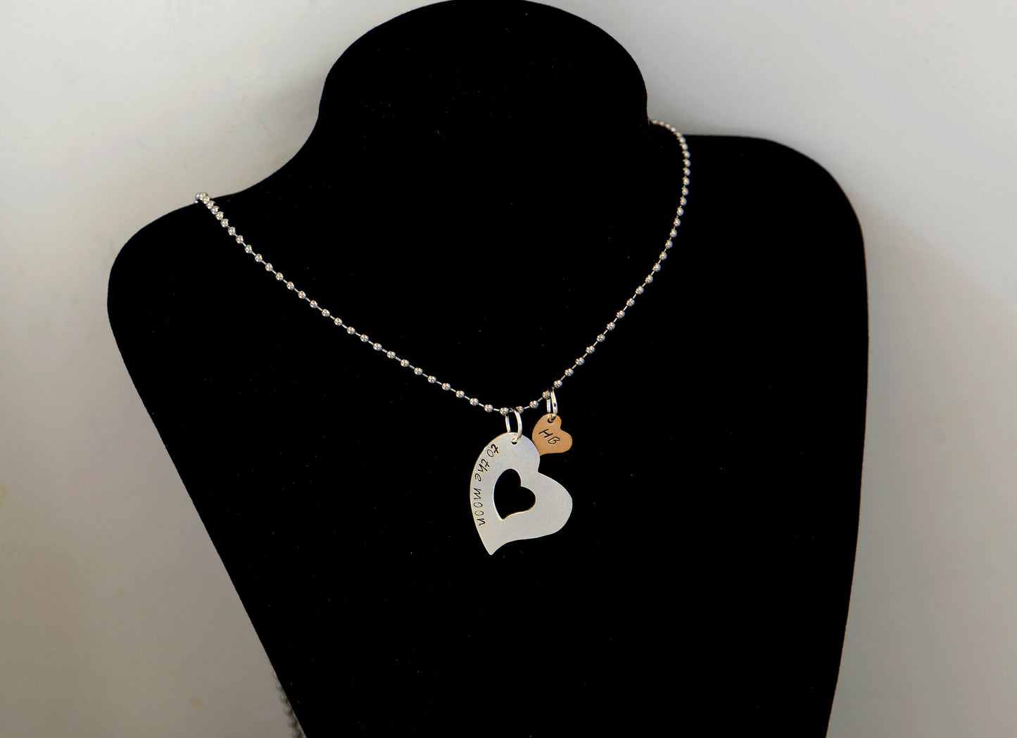 To the Moon Triple Heart and Name Necklace