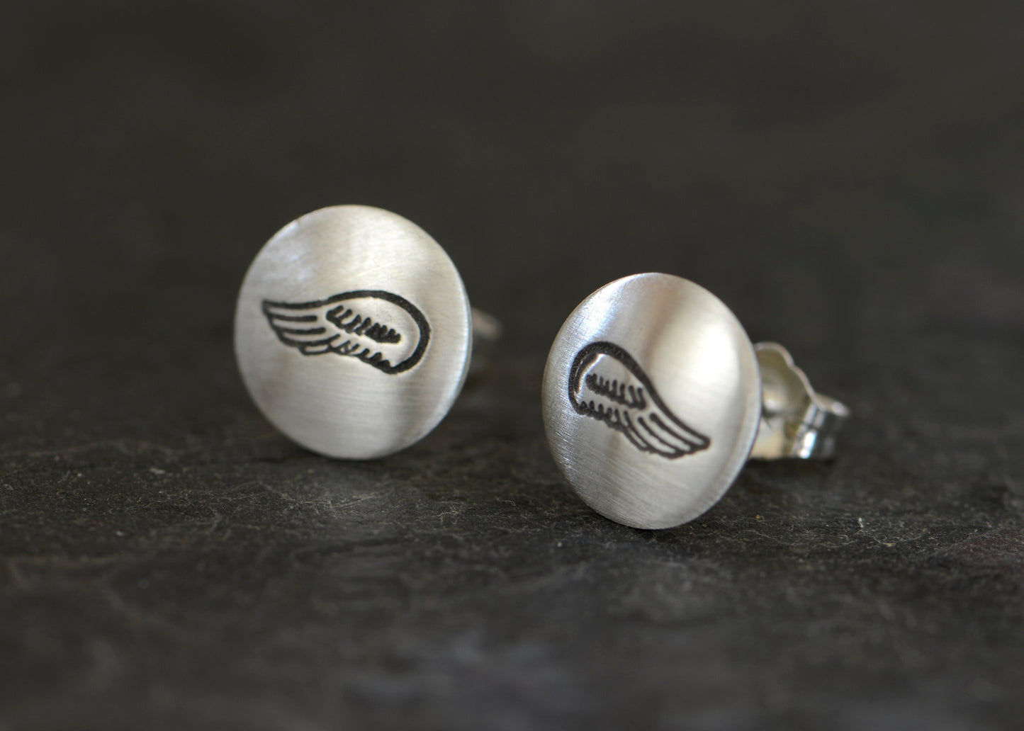 Angel Wings on Sterling Silver Stud Button Earrings