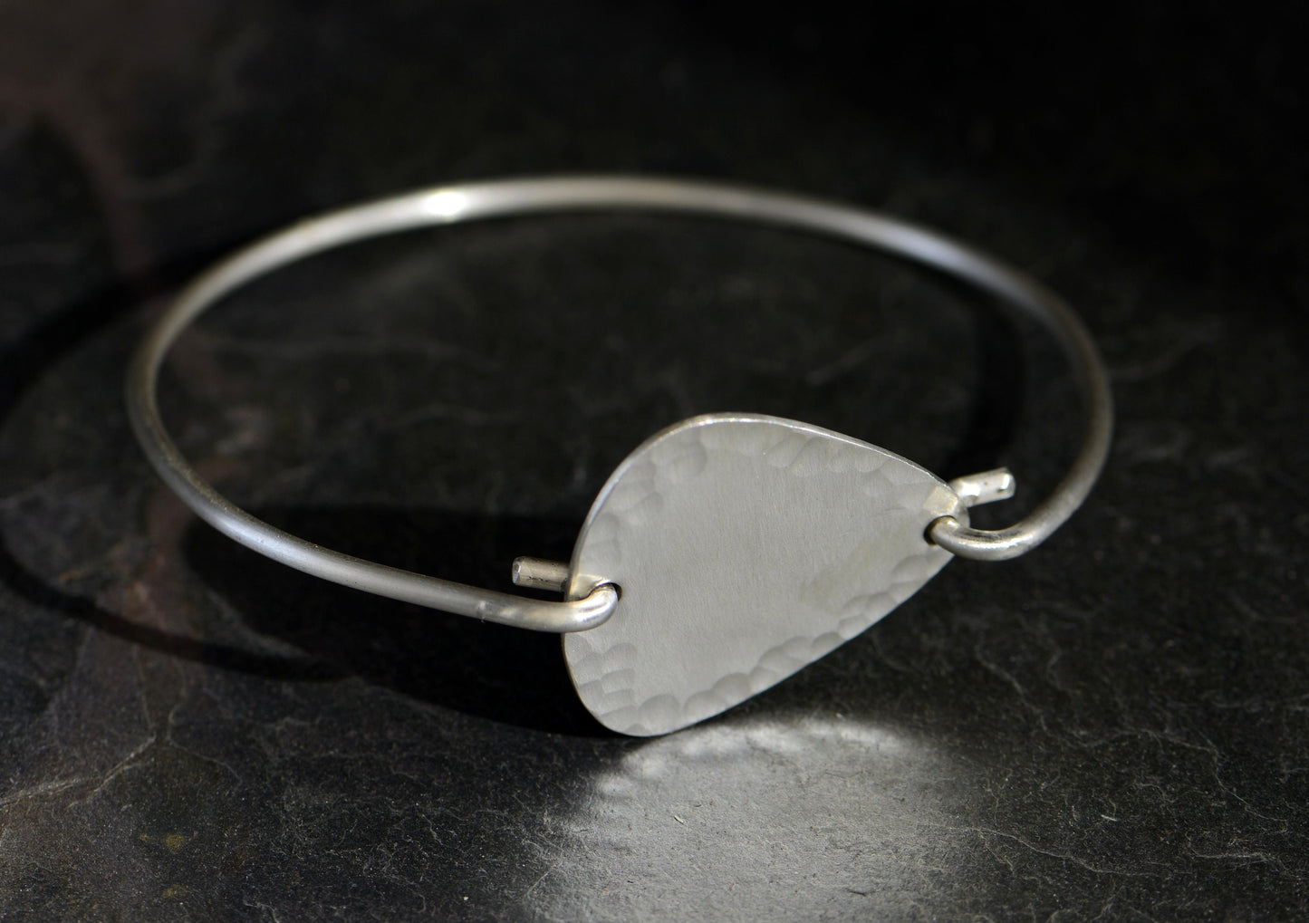 Hammered Tension Bangle with Sterling Silver Guitar Pick