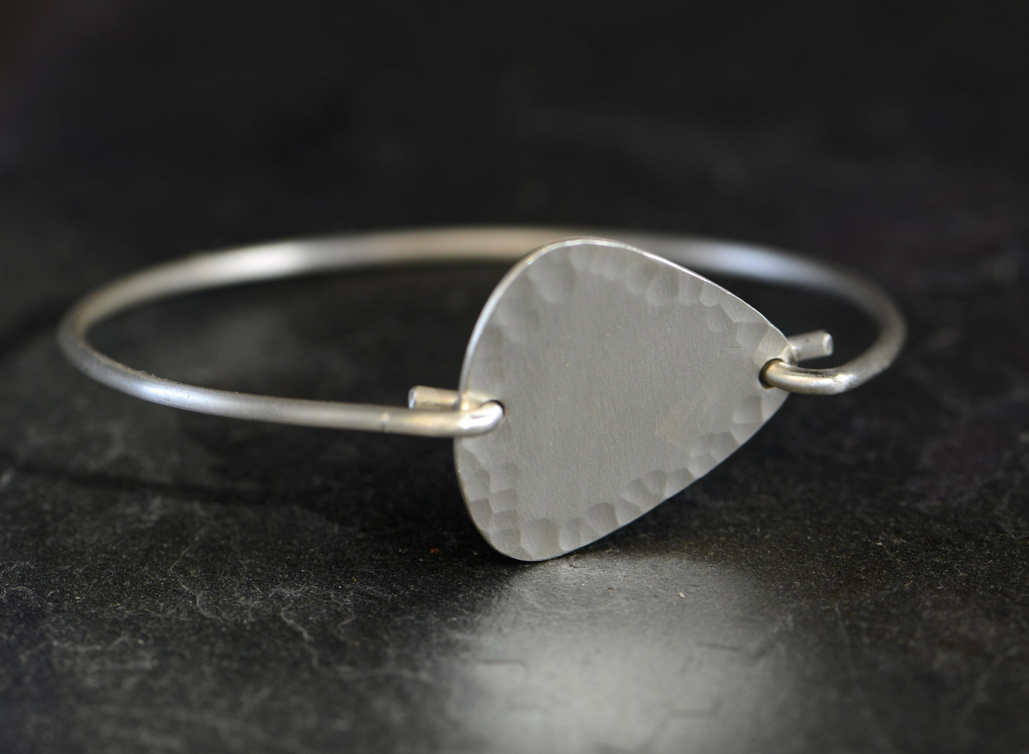 Hammered Tension Bangle with Sterling Silver Guitar Pick