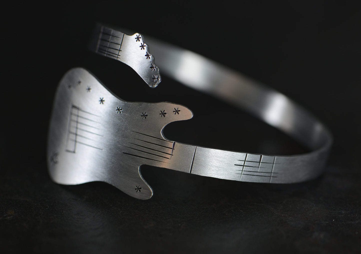 Guitar Bangle Bracelet in Aluminum or 925 Sterling Silver - Also available in copper metals