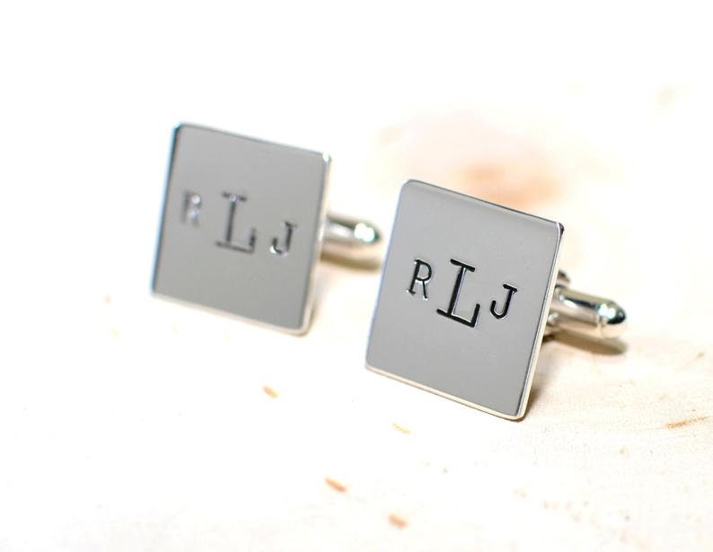 Monogrammed cuff links in sterling silver
